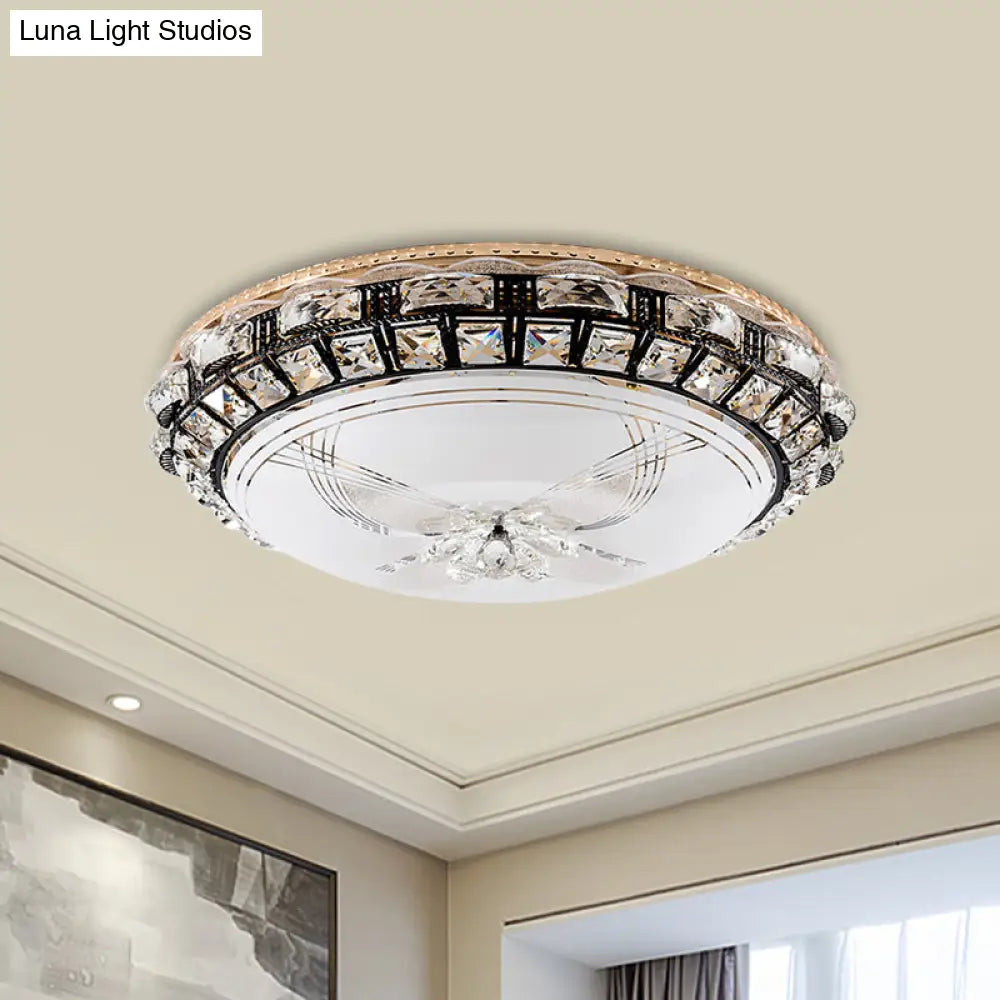 Modern Led Flush Crystal Ceiling Fixture In Black For Bedroom