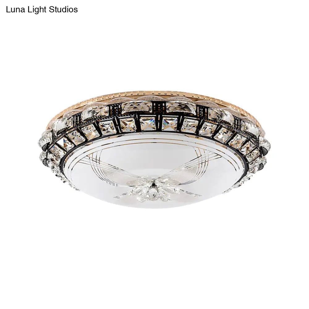 Modern Led Flush Crystal Ceiling Fixture In Black For Bedroom
