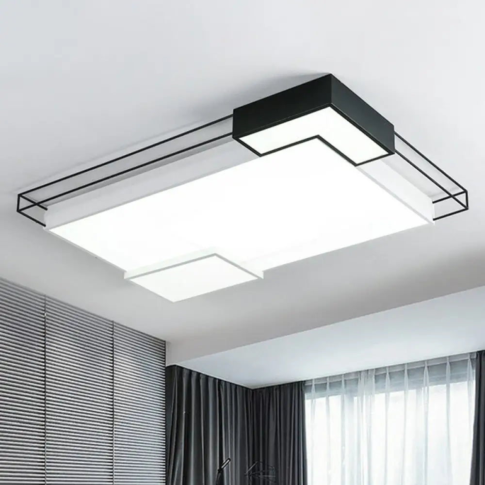 Modern Led Flush Mount Ceiling Light Fixture - Extra - Thin Acrylic Design In Black And White Black