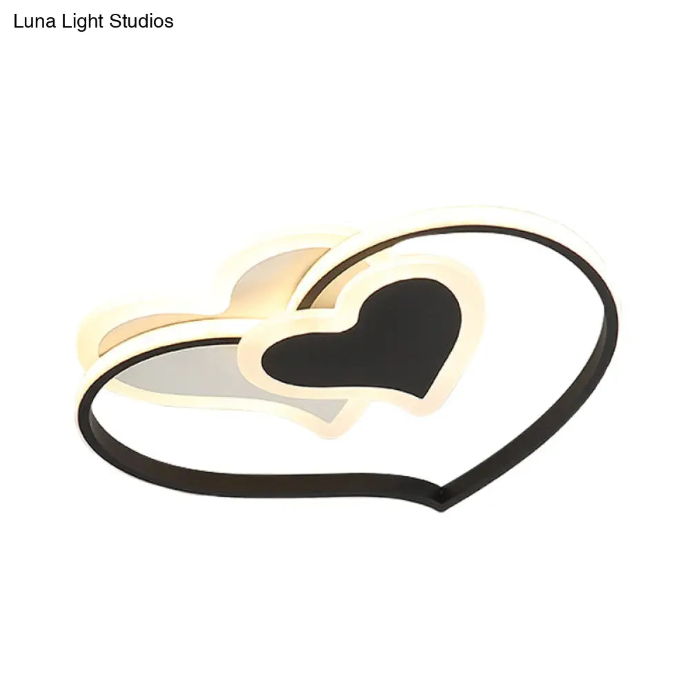 Modern Led Flush Mount Ceiling Light With Heart - Shaped Acrylic Shade - Black/White/Pink Finish