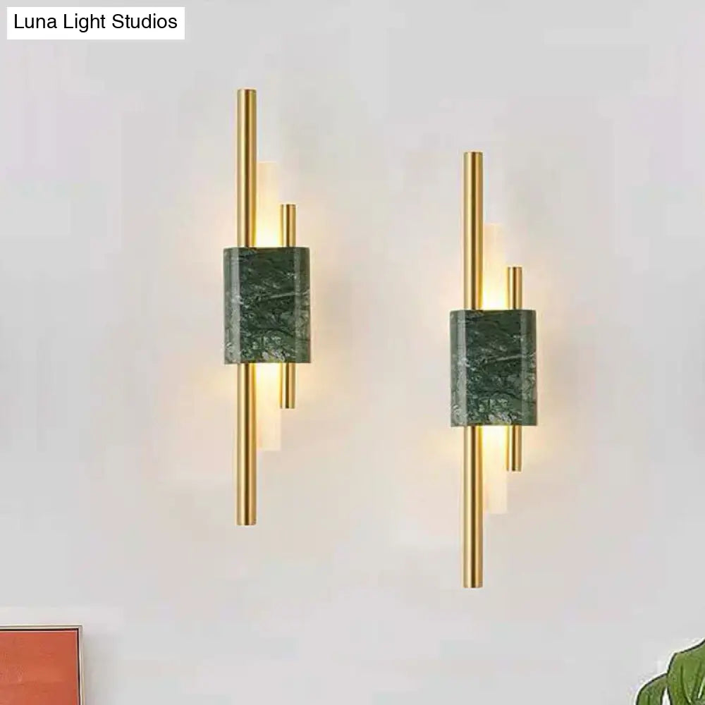 Modern Led Marble Rectangle Wall Light With Slim Tube Detail In White/Warm White/Green Color Option