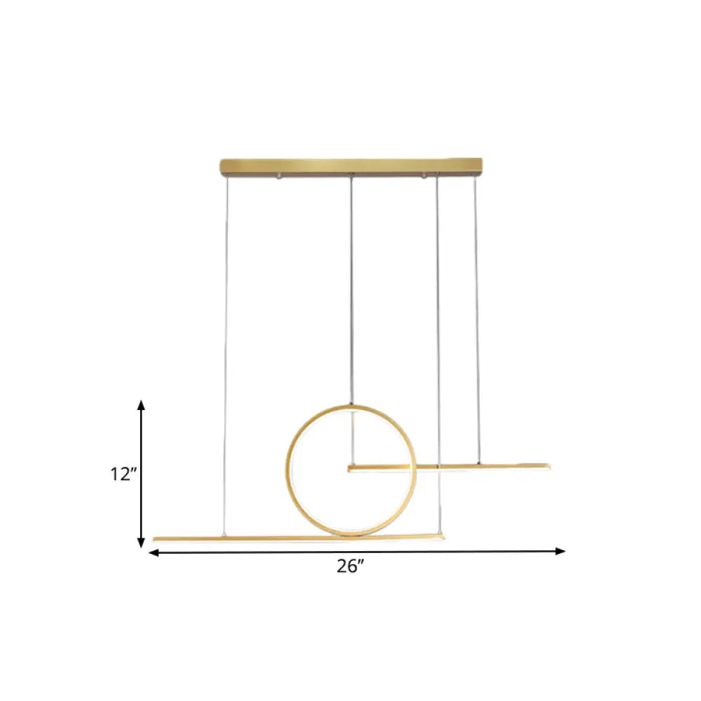 Modern Led Restaurant Island Lamp In Black/Gold With Circle & Linear Metal Shade - Warm/White Light