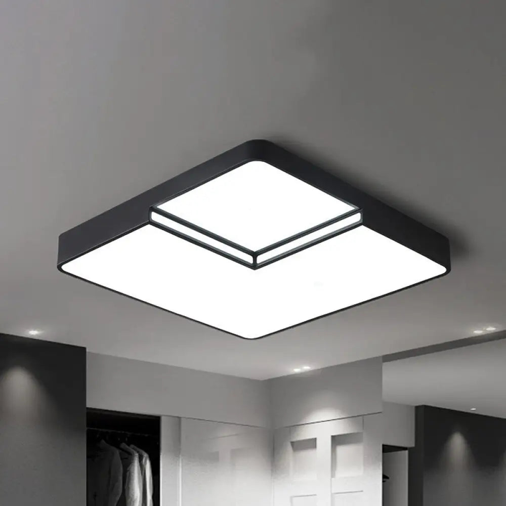 Modern Led Square Flush Mount Ceiling Light Fixture - White/Black White/Warm (16.5’/20.5’ W)