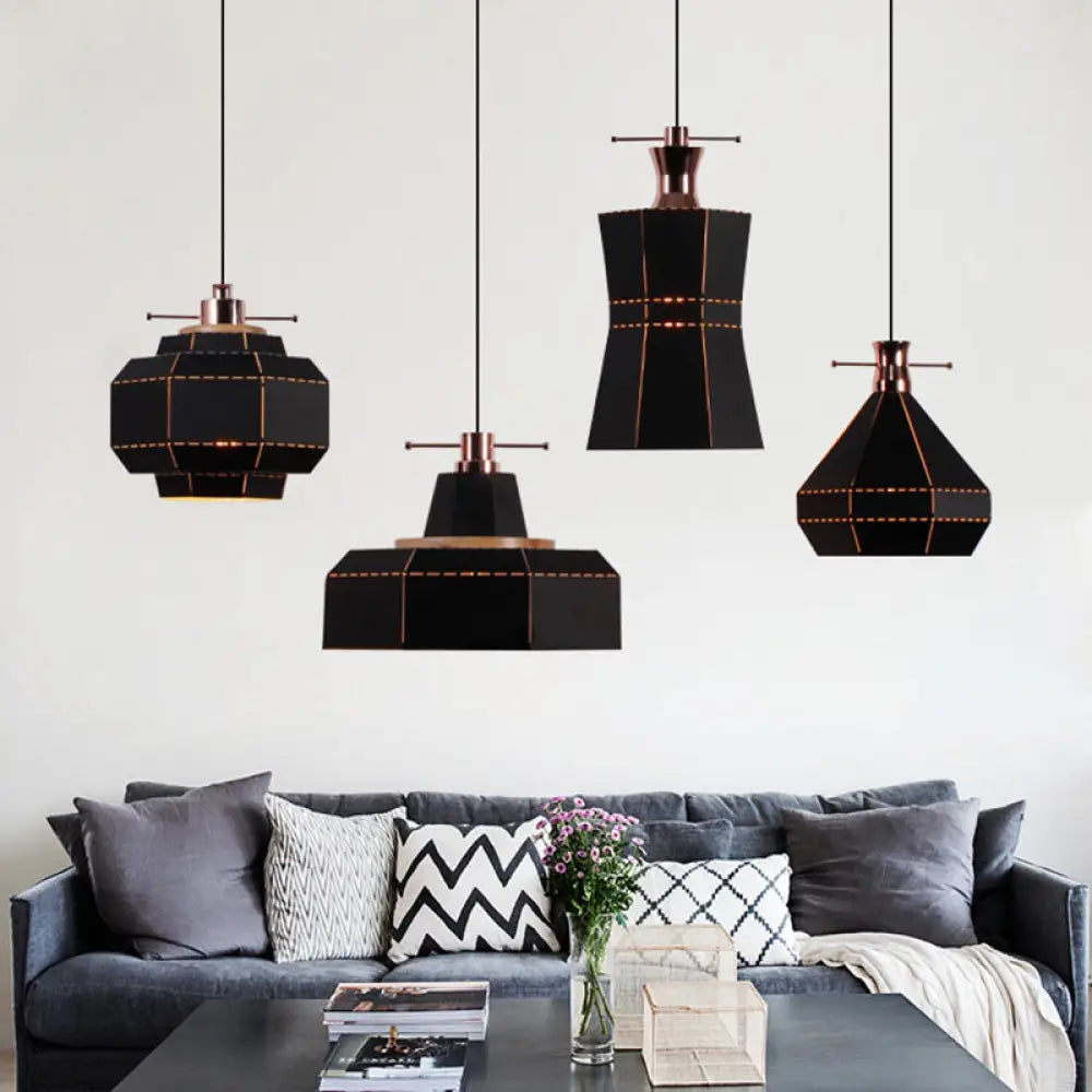 Modern Metal And Wood Pendant Light With Cylinder/Diamond Shade - 1 Black/White Black / A