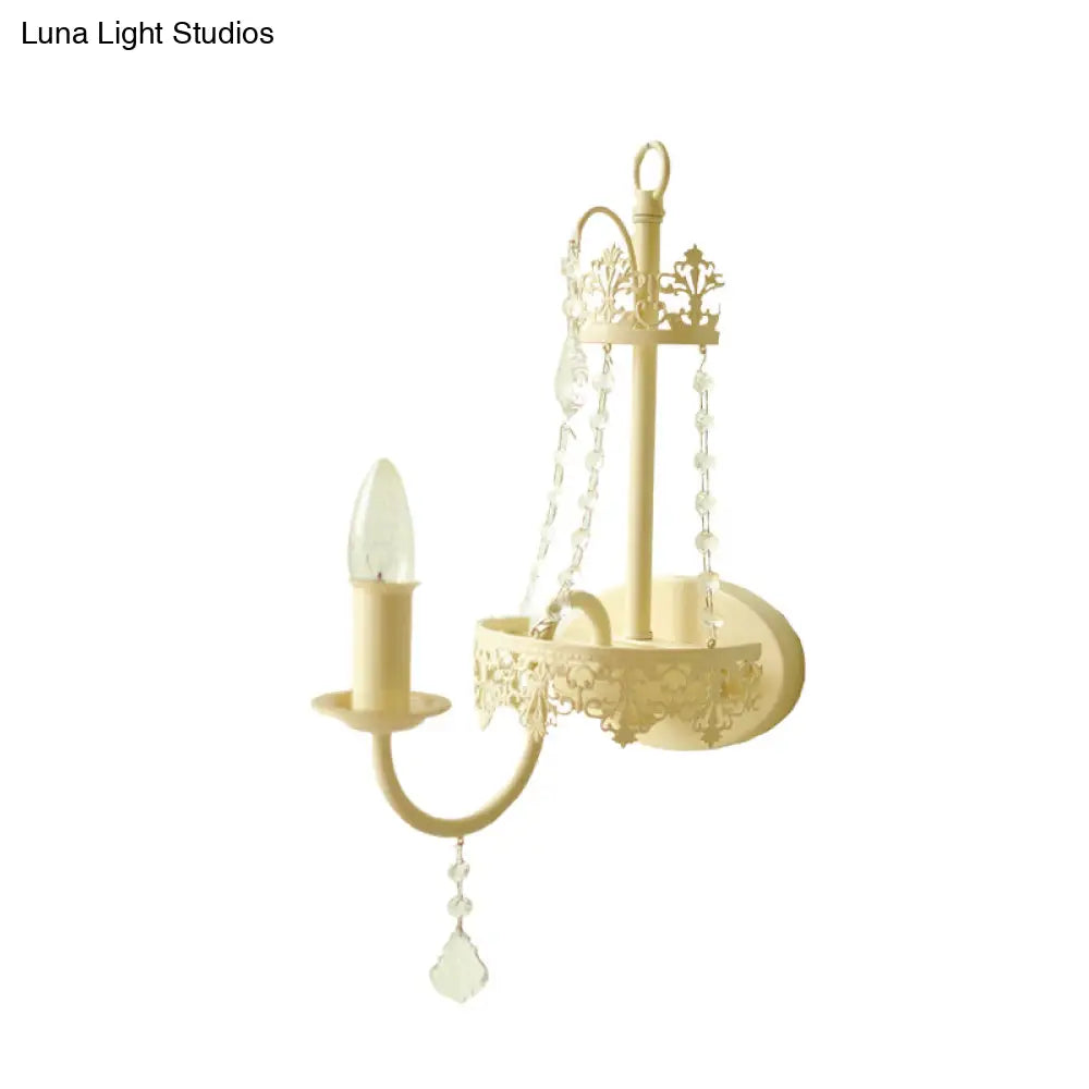 Modern Metal Bell/Candle Wall Mount Lamp: 1-Light Sconce Fixture With Crystal Bead Yellow