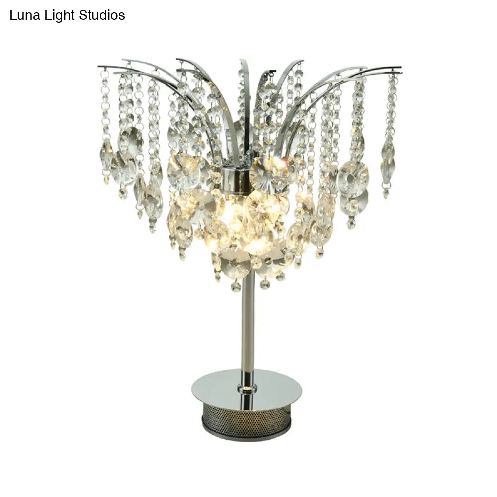 Modern Metal Curved Arm Desk Lamp With Chrome Finish And Crystal Bead Accents