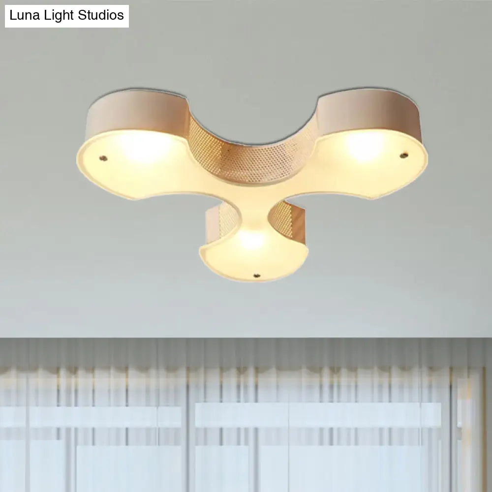 Modern Metal Flush Mount Light With 3 Bulbs & Mesh Detail - White Flower Design