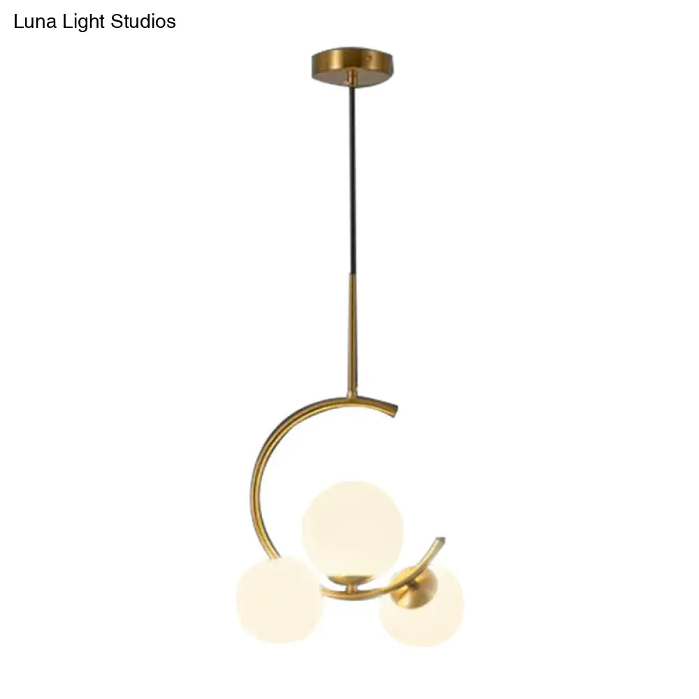 Modern Metal Hanging Chandelier In Gold With Globe Glass Shade - Bedroom Ceiling Light