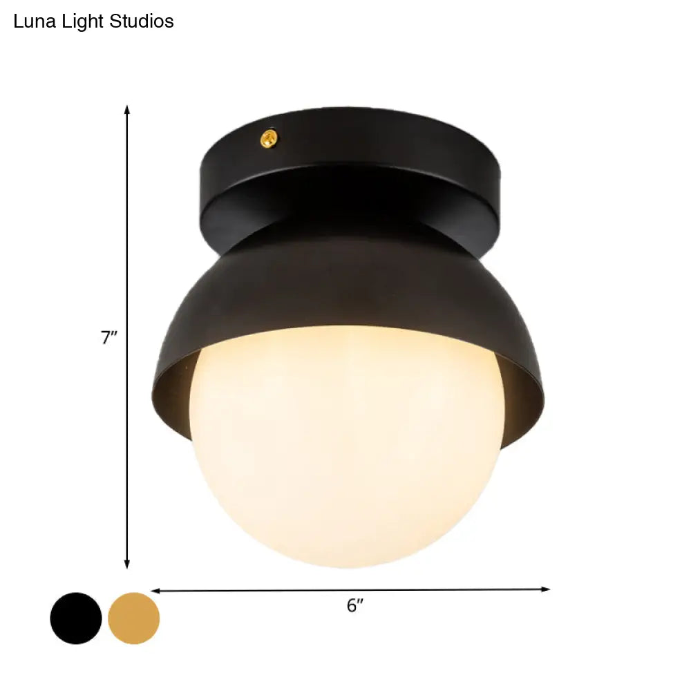 Modern Metal Semicircle Ceiling Mounted Light: Black/Gold Finish Flushmount Lamp For Foyer