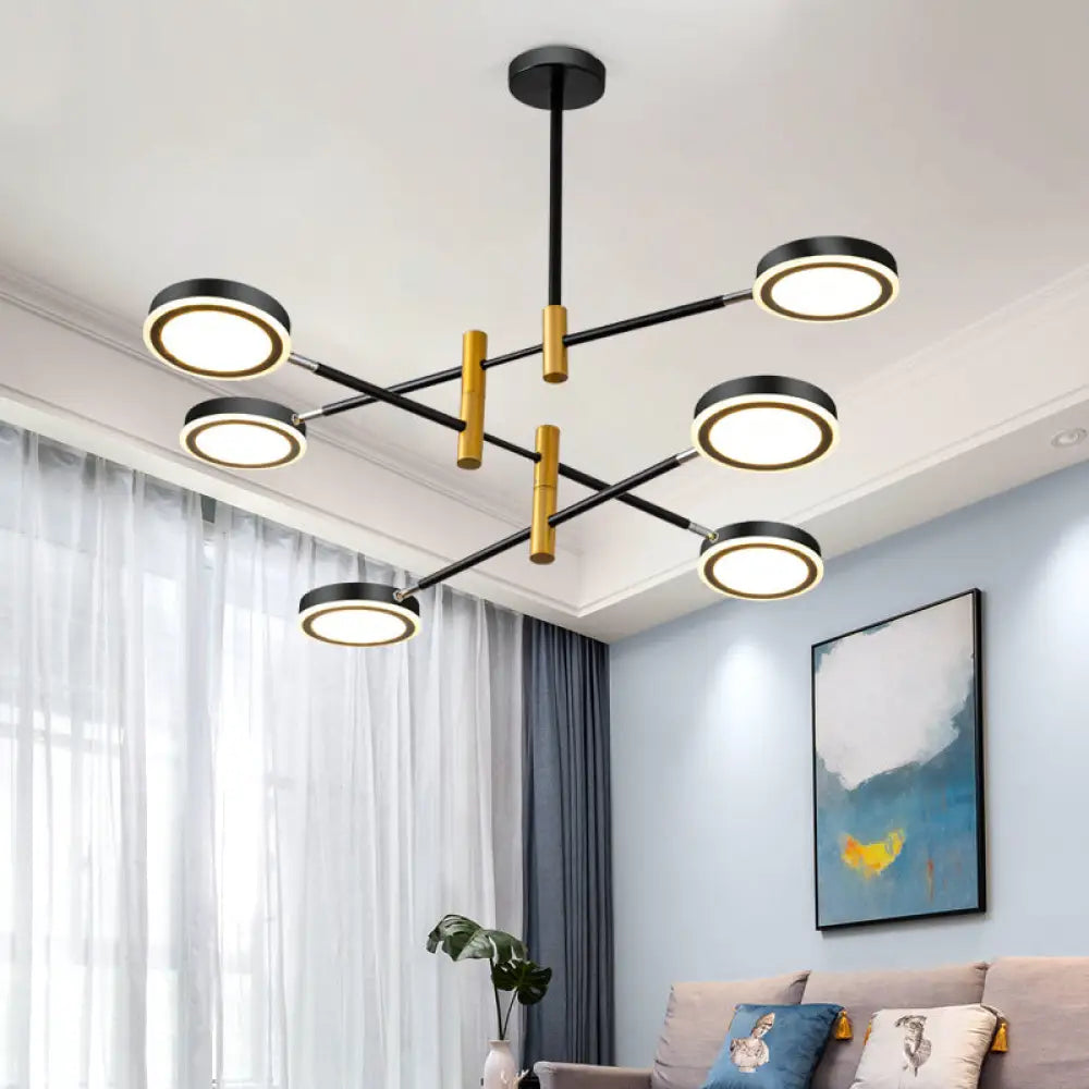 Modern Metal Starburst Chandelier - 4/6 Heads White/Black Gold Finish Warm/White Light 6 / Black-Gold / Warm