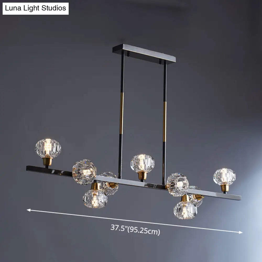 Modern Mini Globe Crystal Chandelier - Black Finish Pendant Light For Living Room