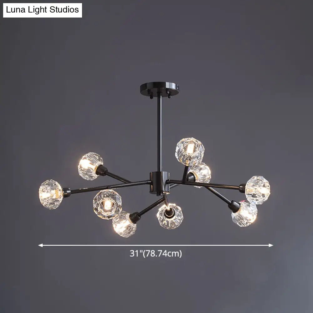 Modern Mini Globe Crystal Chandelier - Black Finish Pendant Light For Living Room