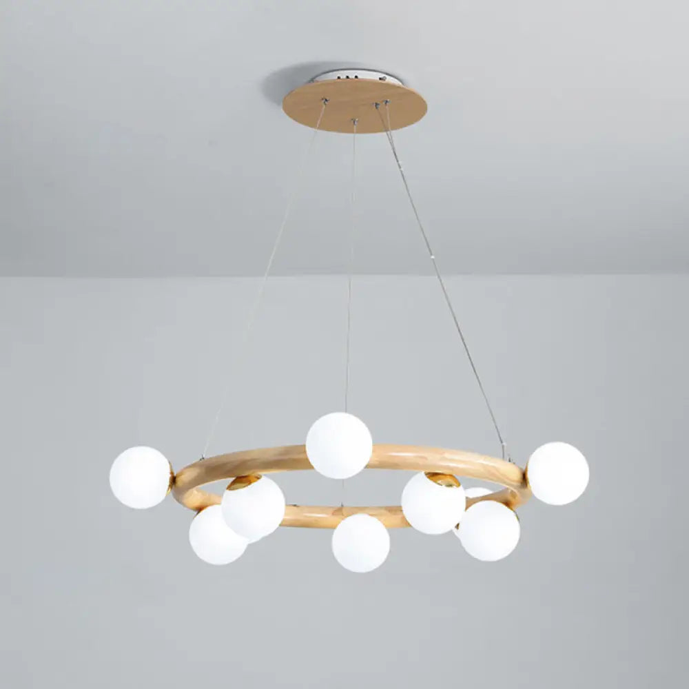 Modern Minimalist Natural Wood Round Chandelier - Stylish Light Fixture For Living Room Ceiling 10 /