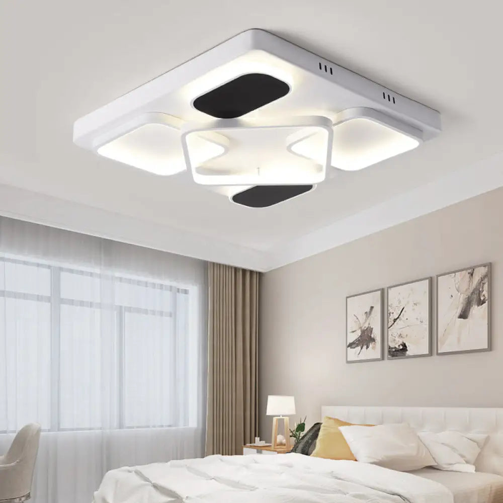 Modern Minimalist Square Flush Ceiling Light In Black – Acrylic Shade Led 21.5’/27.5’ Width