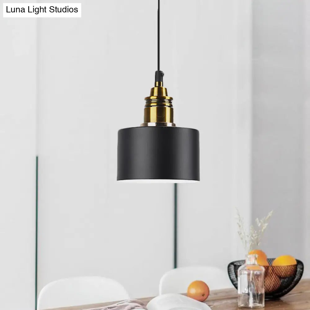 Modern Monochrome Round Shade Hanging Light - Stylish Aluminum Pendant For Study Room