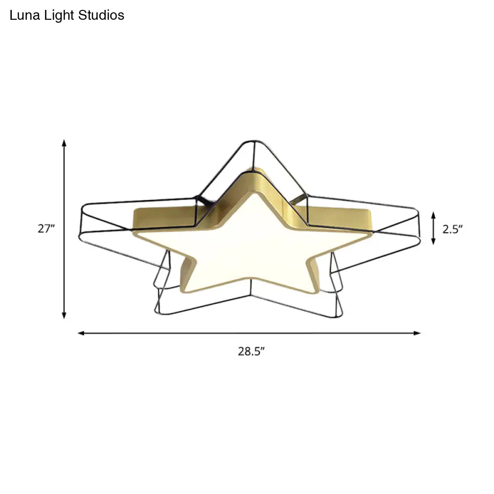 Modern Nordic 5-Point Star Led Flush Mount Ceiling Light - 24.5’/28’ Wide Black/Gold Finish For