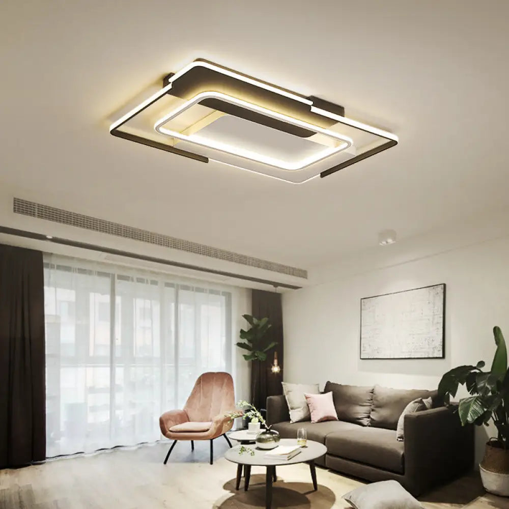 Modern Rectangular Flush Mount Led Ceiling Light In White/Warm - 35.5’/43’ Wide Ideal For