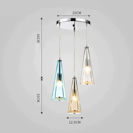 Modern Simple Led Chandelier Three Head Crystal Disc Tricolor Mix (Aqua + Cognac Clear) / 5W Pendant