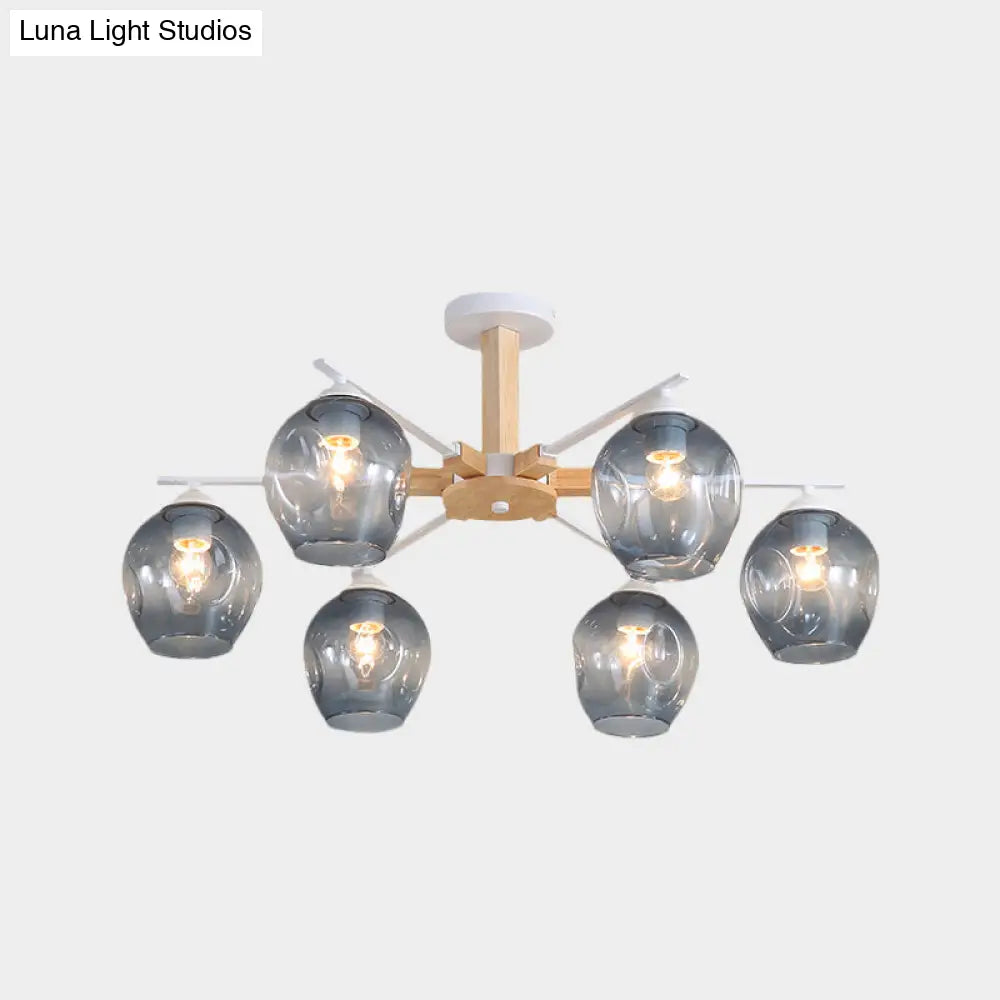 Modern Smoke Gray Glass Pendant Chandelier - 3/6 Light Modo Hanging Fixture For Living Room