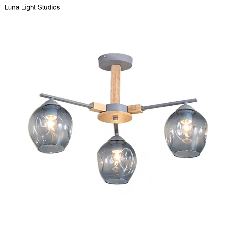 Modern Smoke Gray Glass Pendant Chandelier - 3/6 Light Modo Hanging Fixture For Living Room