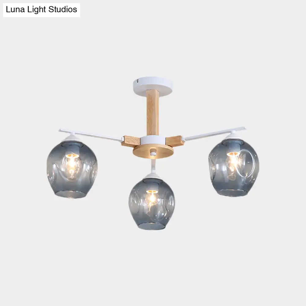 Modern Smoke Gray Glass Pendant Chandelier - 3/6 Light Modo Hanging Fixture For Living Room