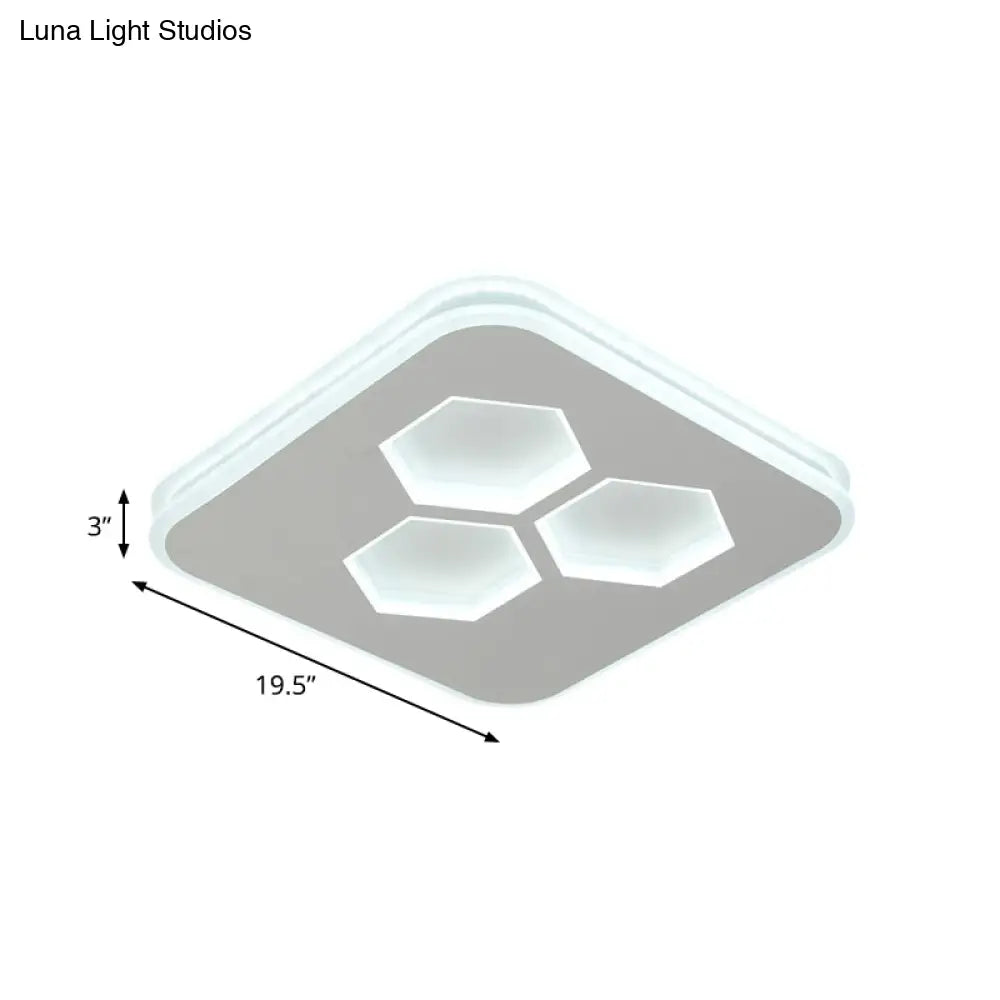 Modern Square Led White Flush Mount Ceiling Light With Acrylic Cover And Hexagon Design