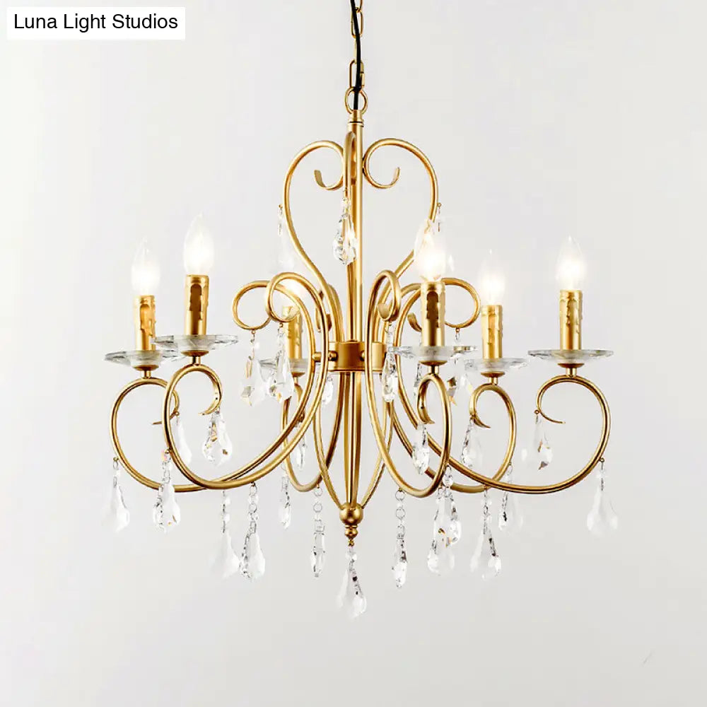 Modern Style Hanging Candle Lamp with Crystal Accent 3/6 Lights Chandelier in Gold