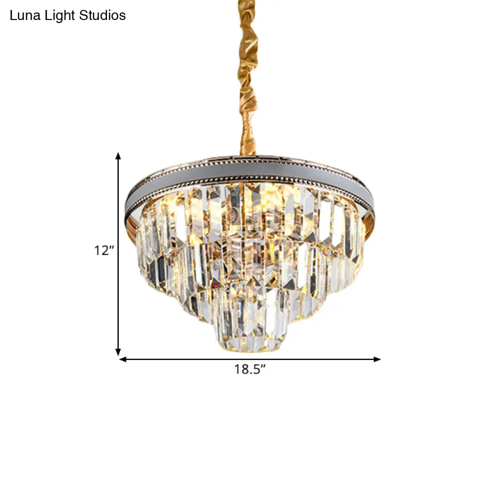 Modern Tapered Hanging Chandelier With Clear Crystal Prisms - 16/6 Lights 31.5’/18.5’ Wide