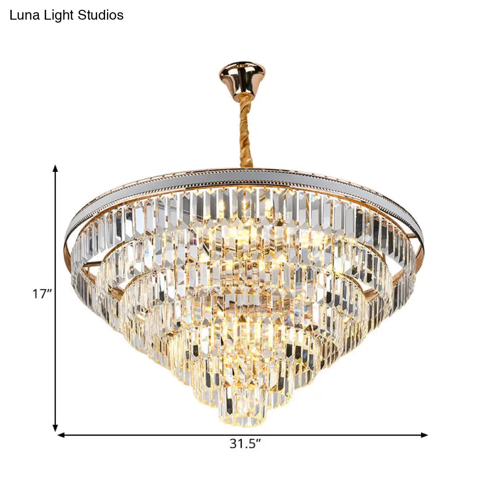 Modern Tapered Hanging Chandelier With Clear Crystal Prisms - 16/6 Lights 31.5’/18.5’ Wide