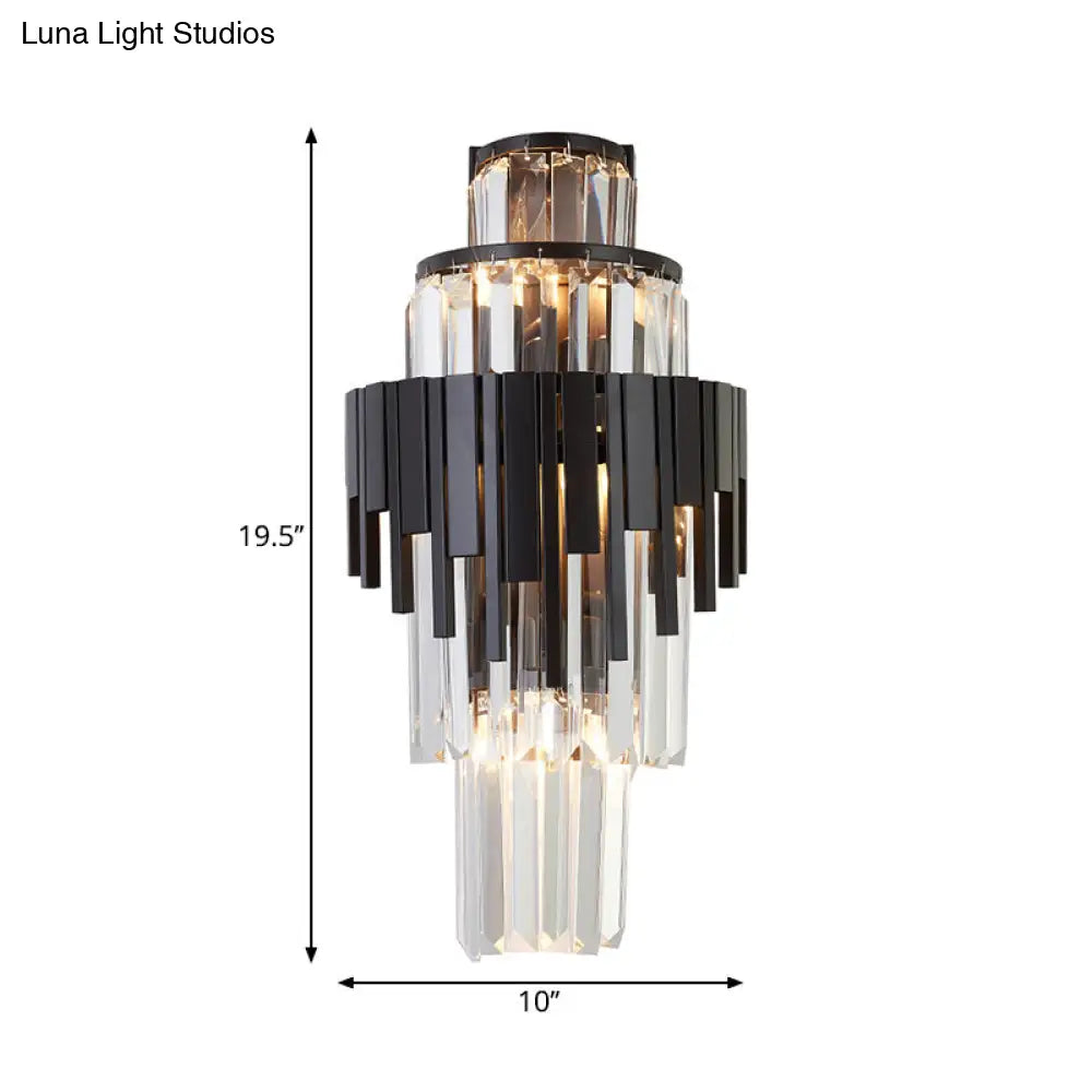 Modern Tiered Sconce Wall Lamp With Clear Crystal And Metal 3 Heads 14/19.5 Height