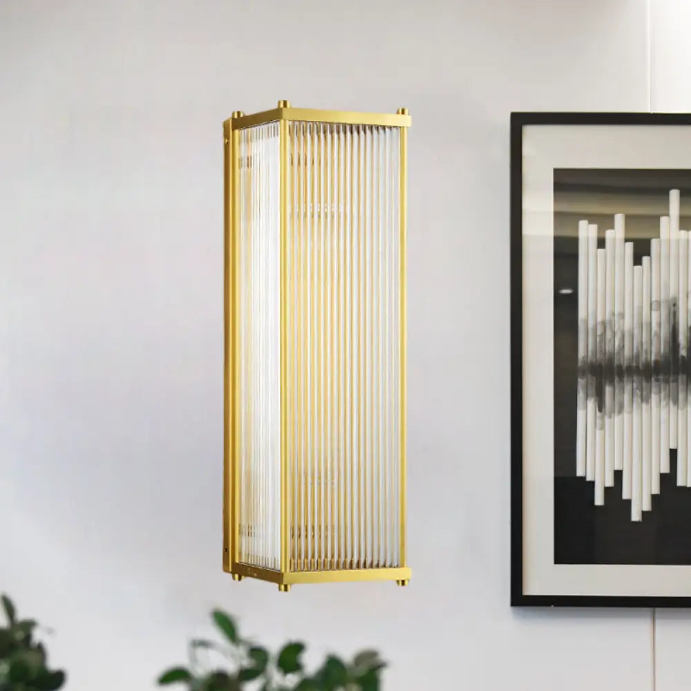 Modern Translucent Crystal Cuboid Wall Sconce Light Gold Surface 12/19.5 Wide / 19.5