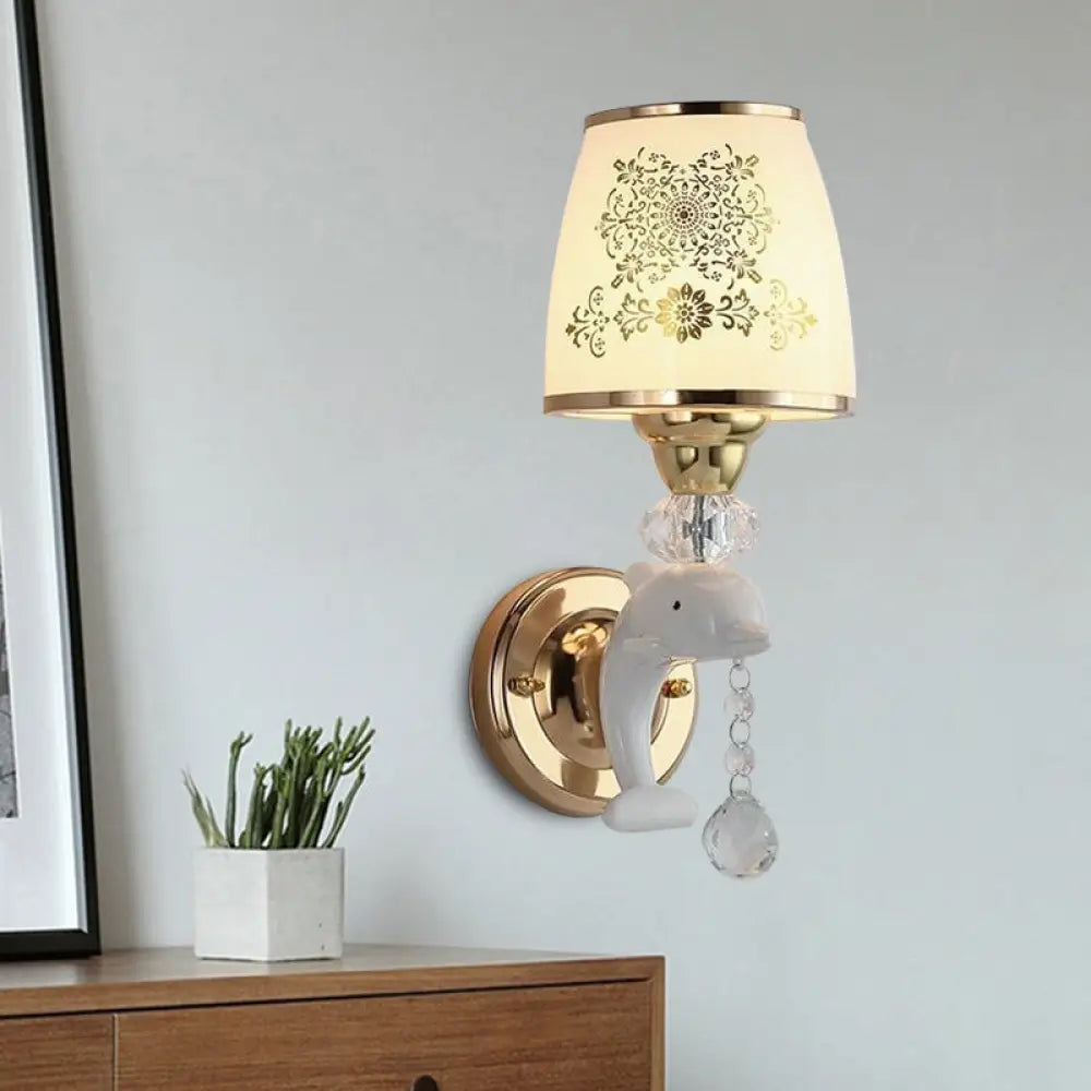 Modern Trapezoid Opal Glass Shade Wall Sconce - Gold Finish 1/2-Light Mount Lamp Fixture 1 /
