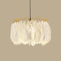 Lustre suspendu moderne en plumes blanches pour salon