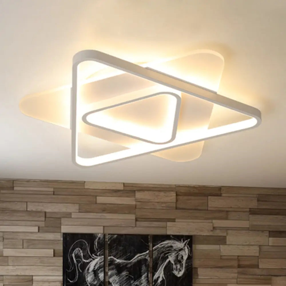 Modern White Led Triangle Flush Mount Ceiling Lamp - 17/21/25 Wide Acrylic Fixture In White/Warm