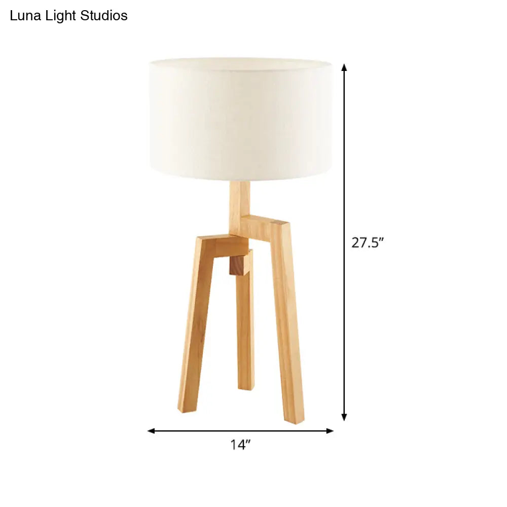 Modern White Table Lamp With Drum Fabric Shade - Sleek Bedside Task Lighting