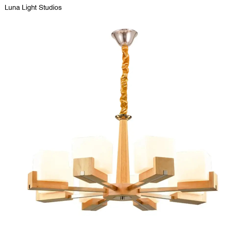 Modern Wood Cube Chandelier With Multiple Bulbs For Bedroom