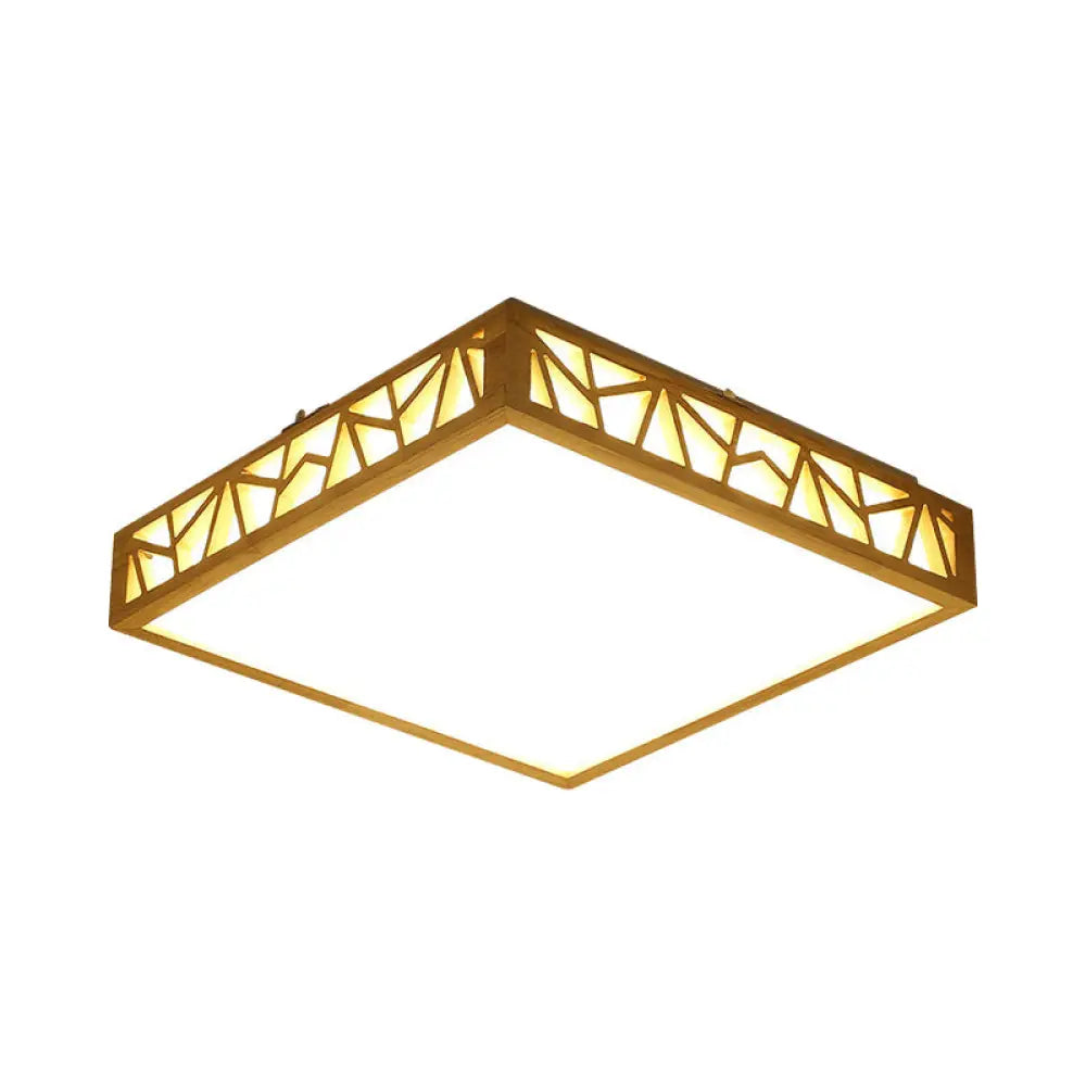 Modern Wood Square Box Ceiling Lamp With Warm/White Led And Stepless Dimming - Ideal For Studying