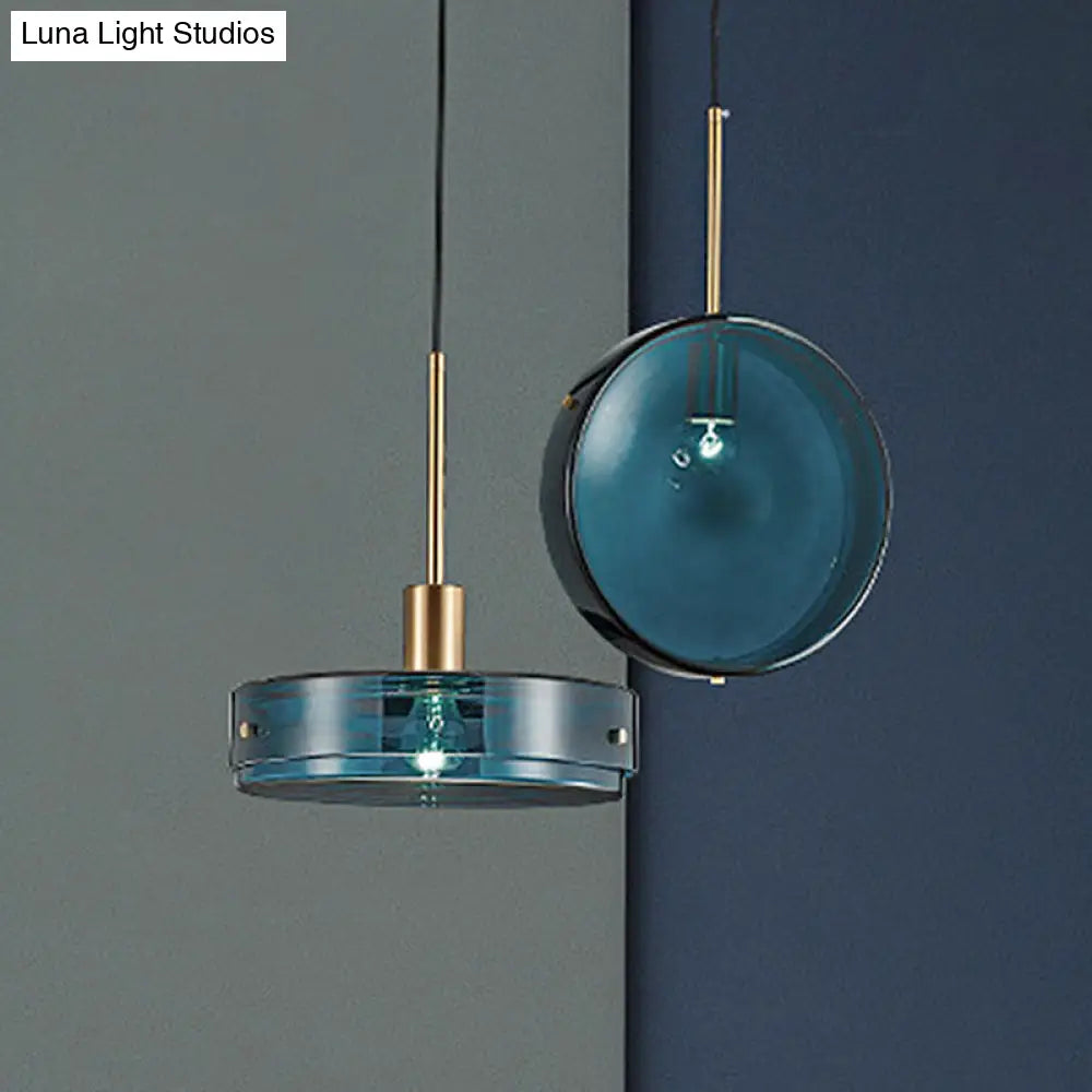 Modernist Green Glass Circular Suspension Pendant Light For Living Room - 1 Hanging Lamp