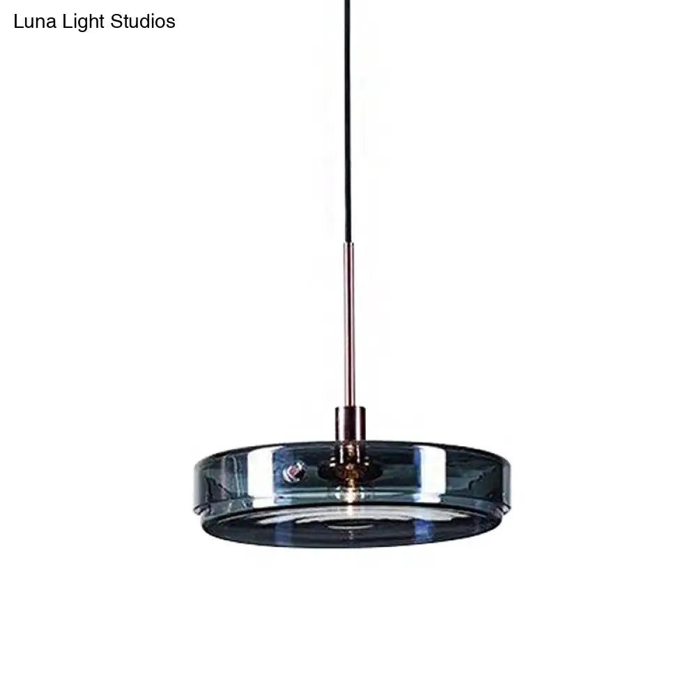 Modernist Green Glass Circular Suspension Pendant Light For Living Room - 1 Hanging Lamp