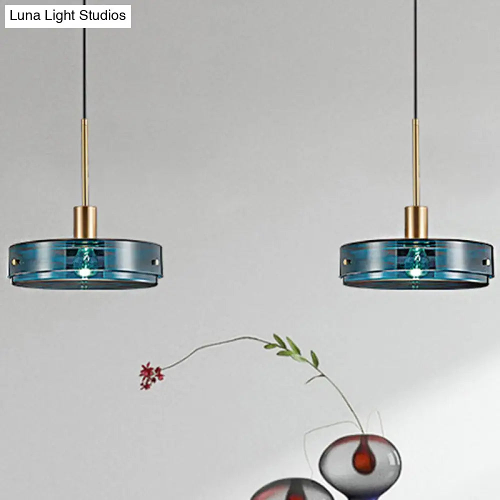 Modernist Green Glass Circular Suspension Pendant Light For Living Room - 1 Hanging Lamp