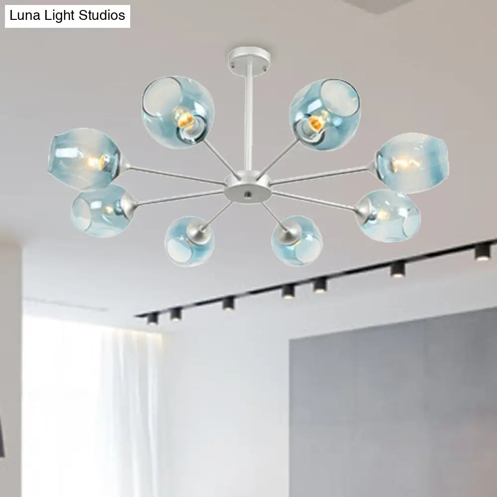 Modernist Hanging Chandelier - Black/Chrome Sputnik Suspension Pendant With Blue/Amber Glass Shade