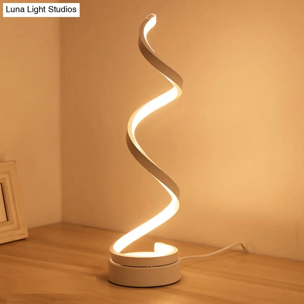 Modernist Led Desk Light: White Spiral Task Lighting With Acrylic Shade In White/Warm Light