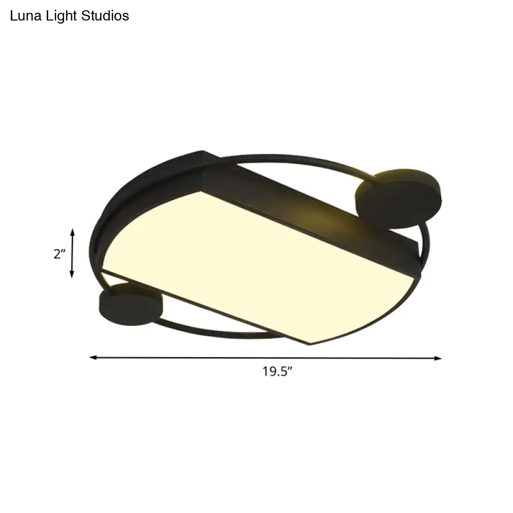 Modernist Metal Flushmount Led Ceiling Fixture - Ring And Rectangle Design 16’/19.5’ Wide Black