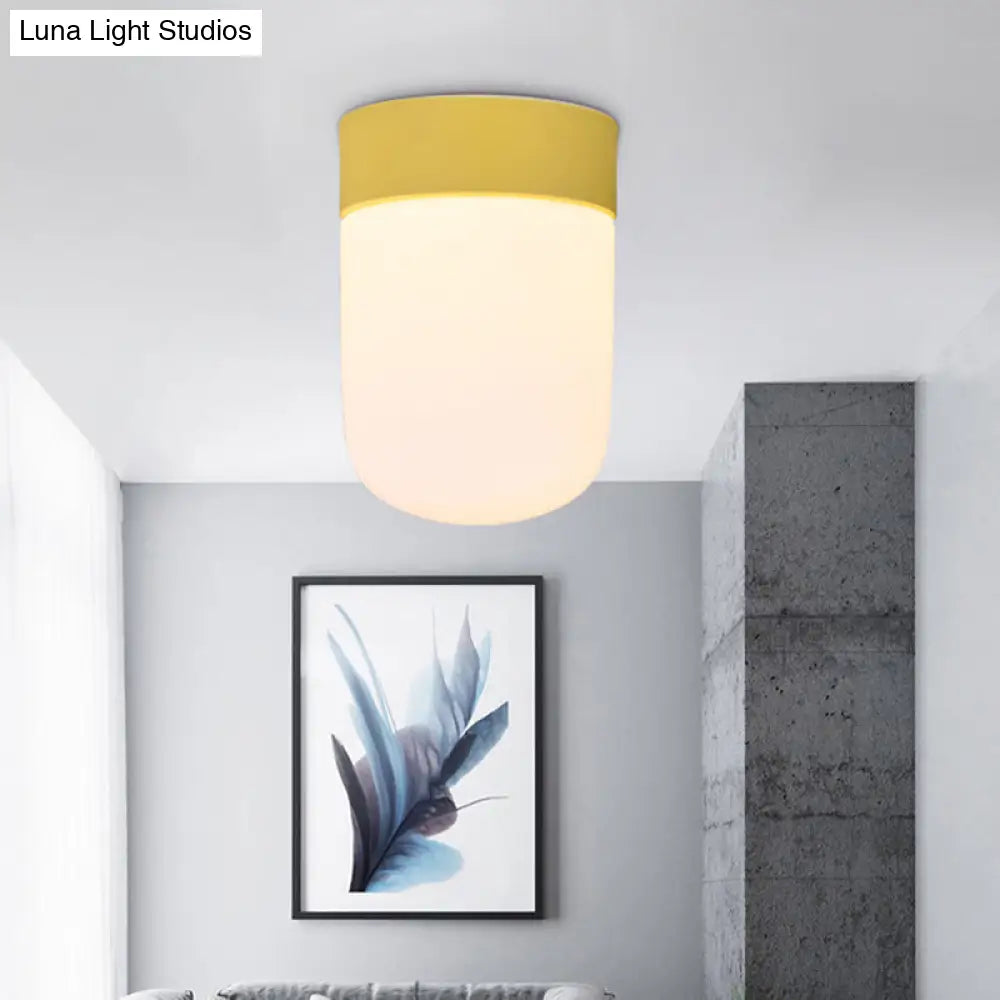 Modernist Metal & Frosted Glass Flush Mount Light - Pink/Gray Ceiling Lighting