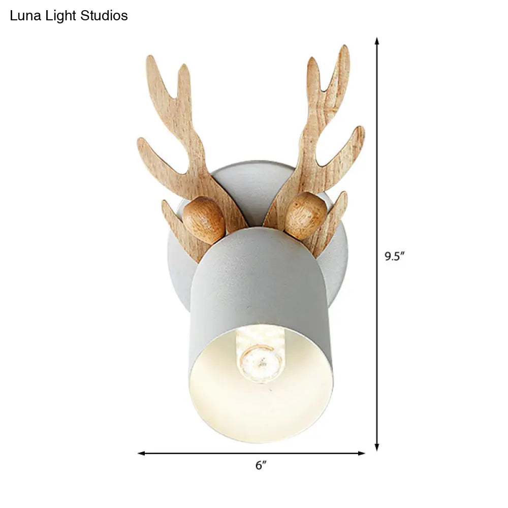 Modernist Metal Wall Sconce With Antler Design And Cylinder Shape For Bedroom Lighting