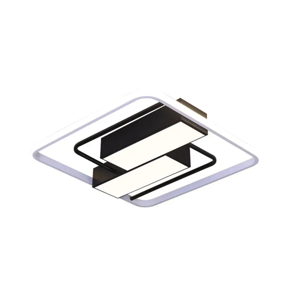 Modernist White & Black Acrylic Flush Mount Light - 18/21.5 W Led Square Rectangle White/Warm/3