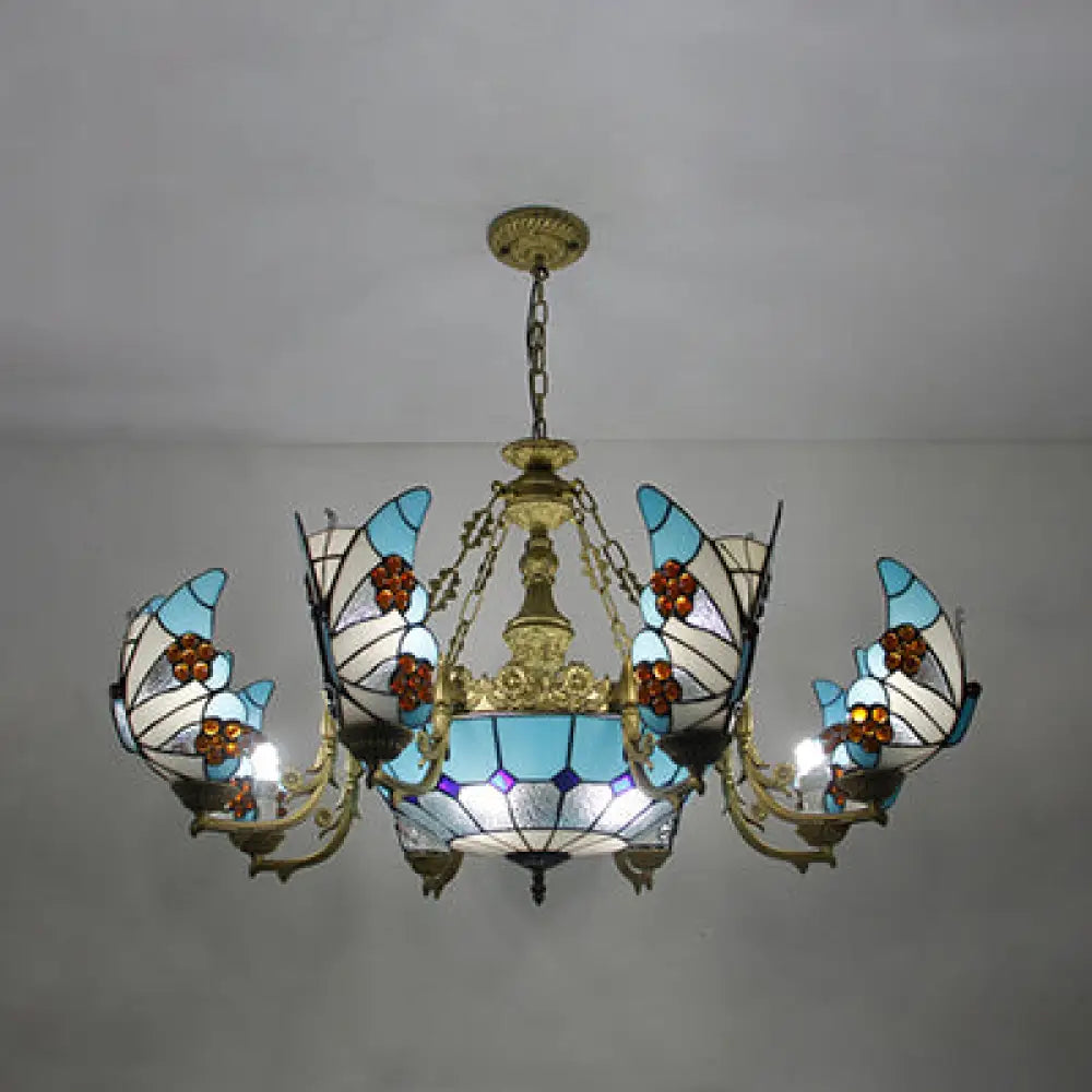 Nautical Lodge Chandelier With Blue Butterfly Glass - 7/9 Lights For Living Room 9 /