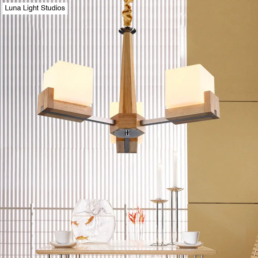 Nordic Acrylic Chandelier Pendant Lamp With Wood Chain Hang/Flushmount For Dining Room - 3/5/8 Heads