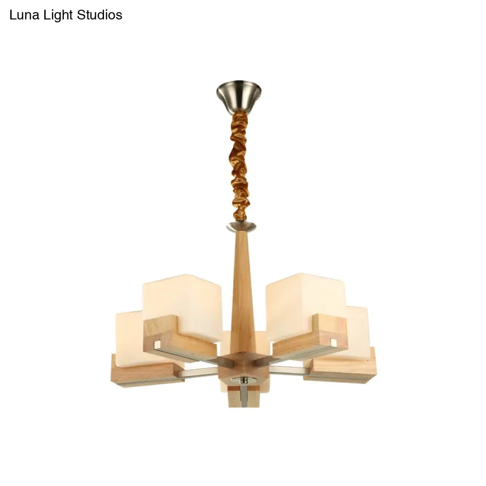 Nordic Acrylic Chandelier Pendant Lamp With Wood Chain Hang/Flushmount For Dining Room - 3/5/8 Heads