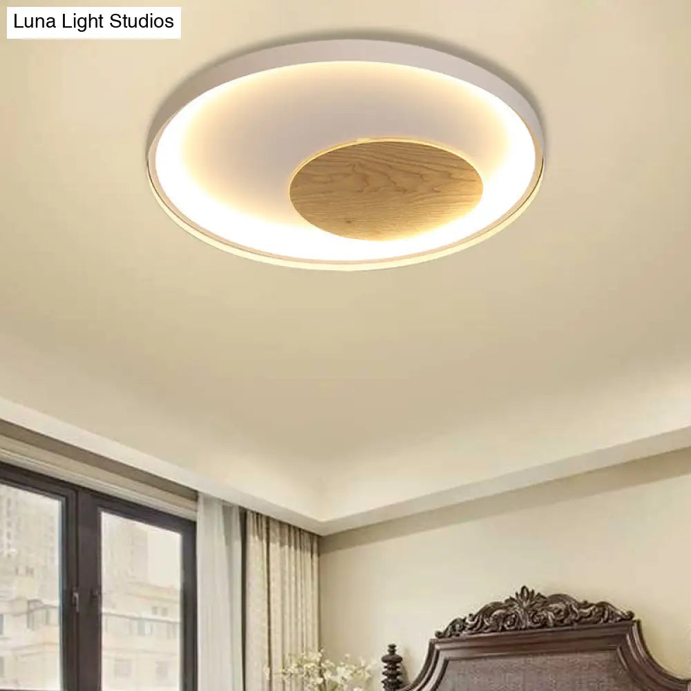 Nordic Acrylic Led Ceiling Flush Light In Black/White Wood - 12/16/19.5 Inch Wide